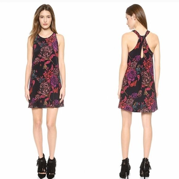 Alice + Olivia Liz Black Floral Twist Keyhole Mini Dress S - Picture 2 of 7